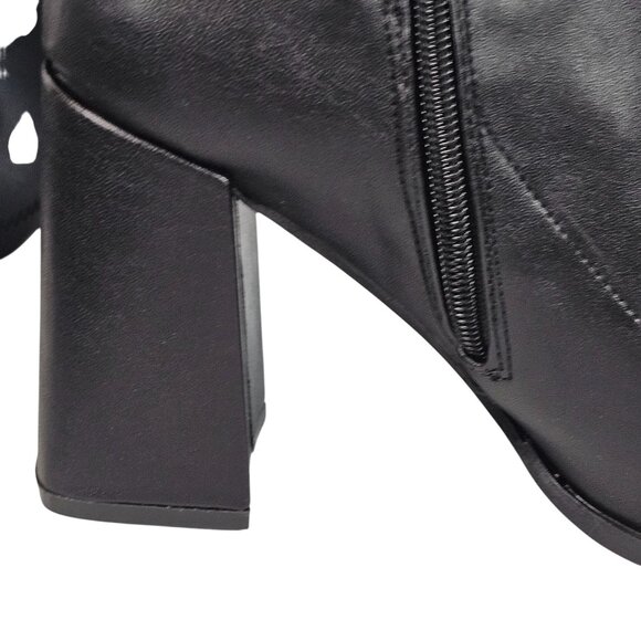 Pretty Little Things Black Leather Women's 7 Square Toe Calf Heeled Sock Boots - Picture 14 of 16